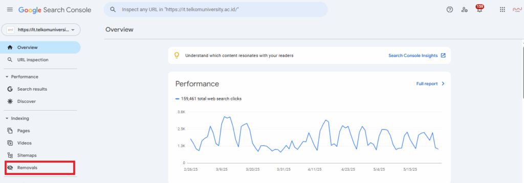 Pilih Menu Removal di Google Search Console