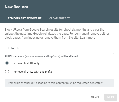 Pilih Temporary Remove URL pada Google SEarch Console