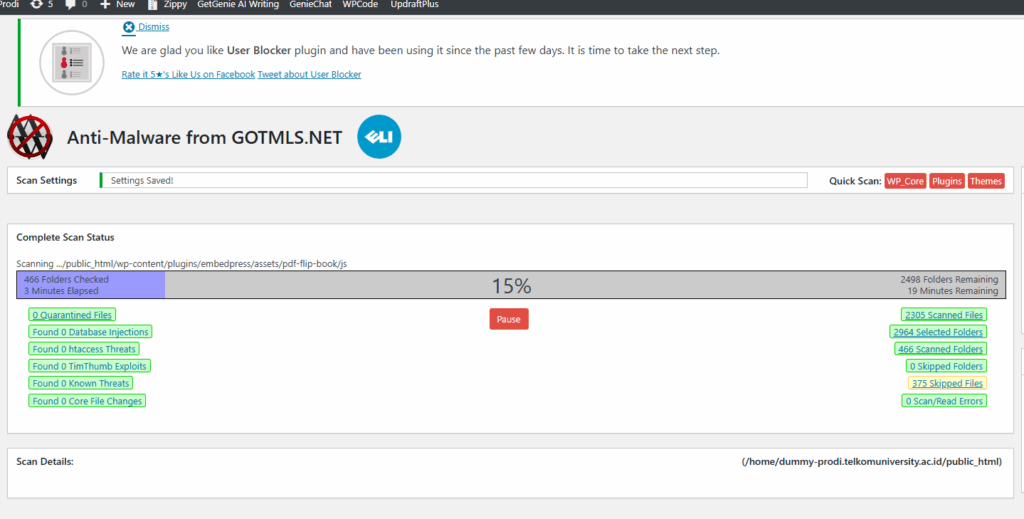 Cara Scan WordPress Malware Plugin Anti Malware By Eli