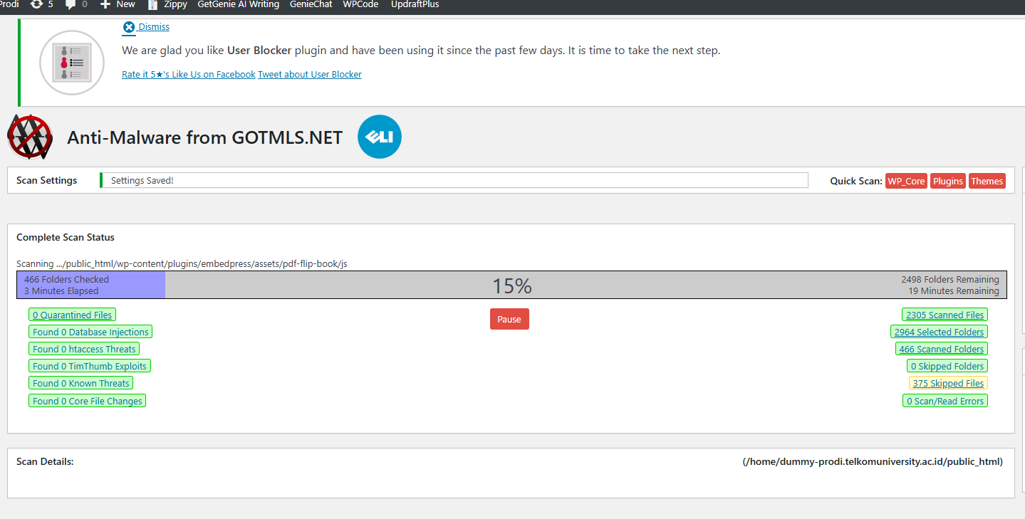 Cara Scan WordPress Malware Plugin Anti Malware By Eli