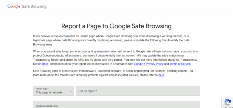 Report a Page to Google Safe Browsing