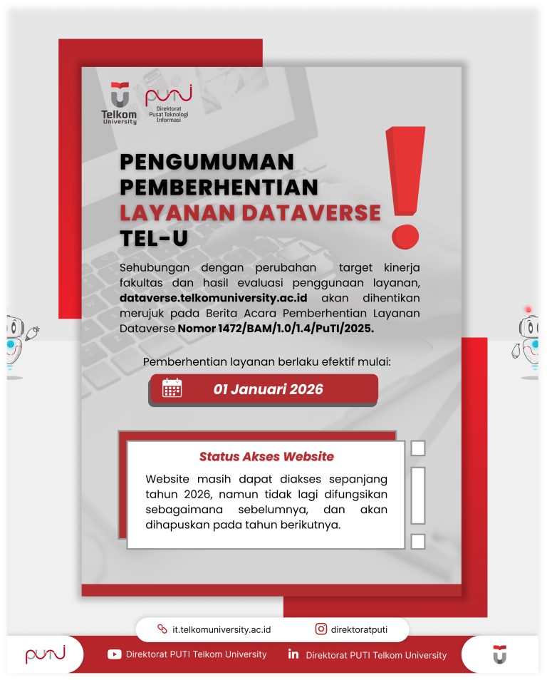 Infografis pengumuman pemberhentian layanan Dataverse Telkom University