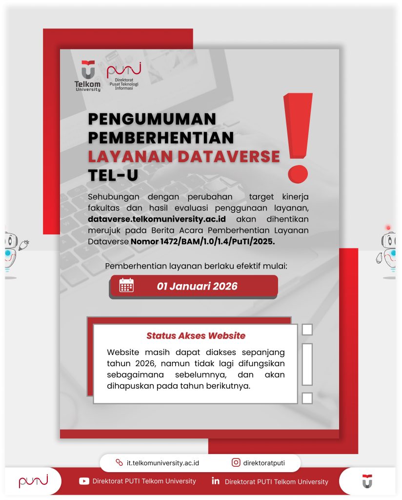 Infografis pengumuman pemberhentian layanan Dataverse Telkom University