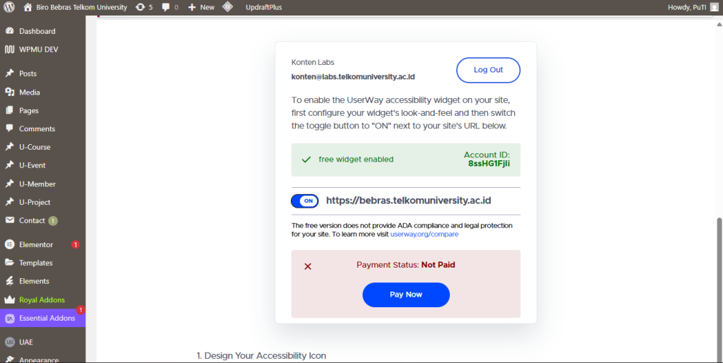Aktifkan widget dengan klik tombol on