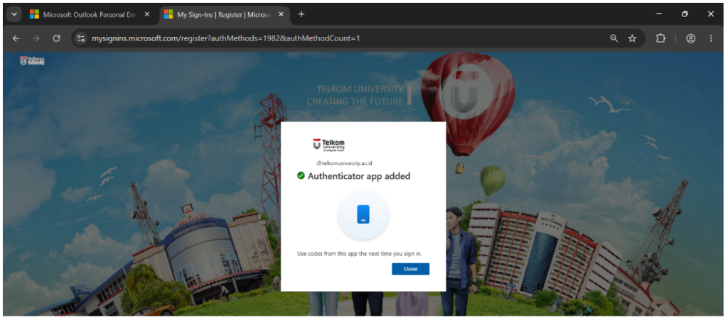 16 Aktivasi MFA via Google Authenticator berhasil